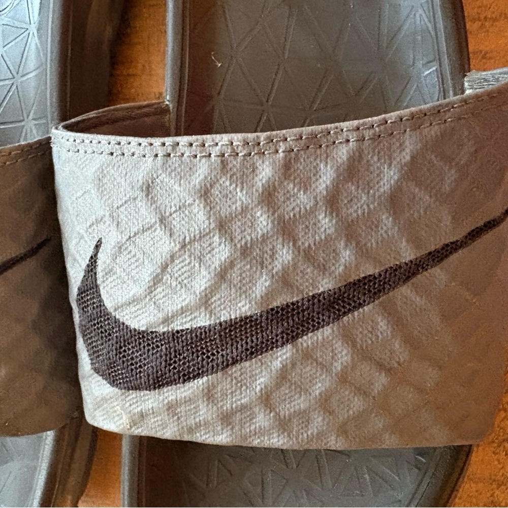 Nike Tan and Black Slides Size 10